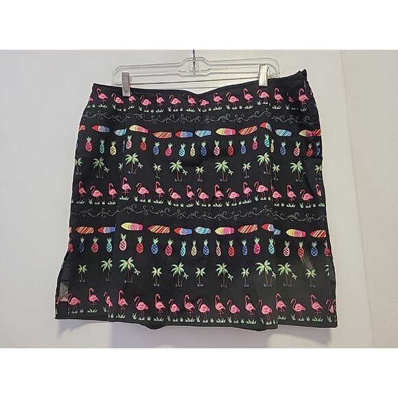 Bamboo Traders  Skort Size 14 Black With Tropical Themed Print Flamingo - Picture 1 of 6